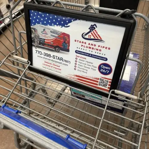 Stars and Pipes Plumbing Atlanta grocery cart advertisement at a Stone Mountain GA Kroger