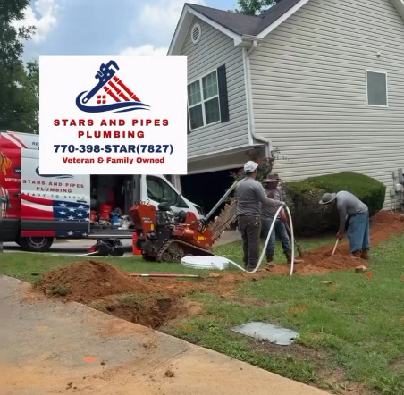 The crew feeding the new line through - directionally drilled beneath the sidewalk instead of cutting it.