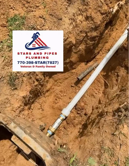 The new service pipe tied in at the water meter - one of only two connections on the whole run.