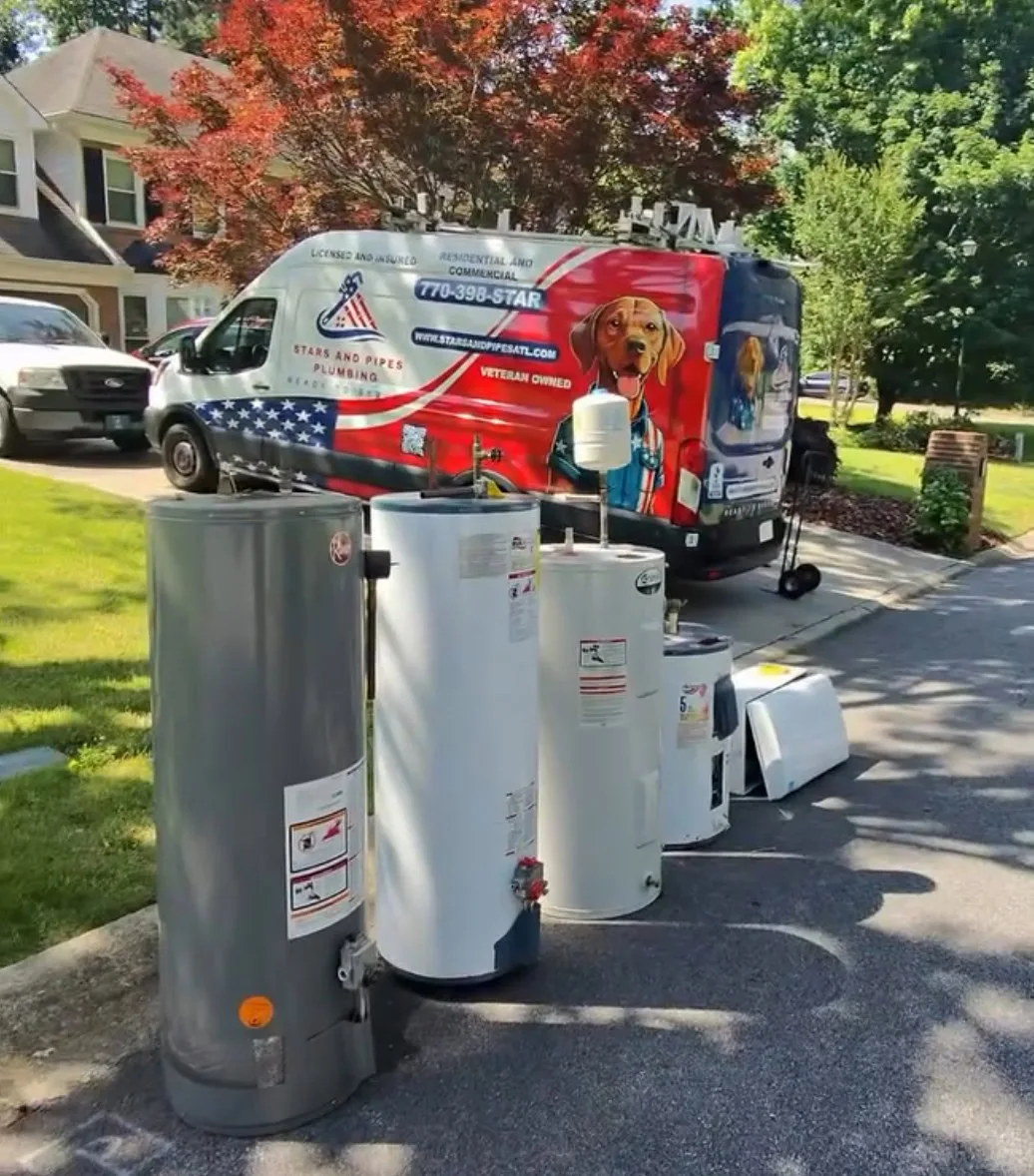 Aging water heaters pulled out during the week's replacements.